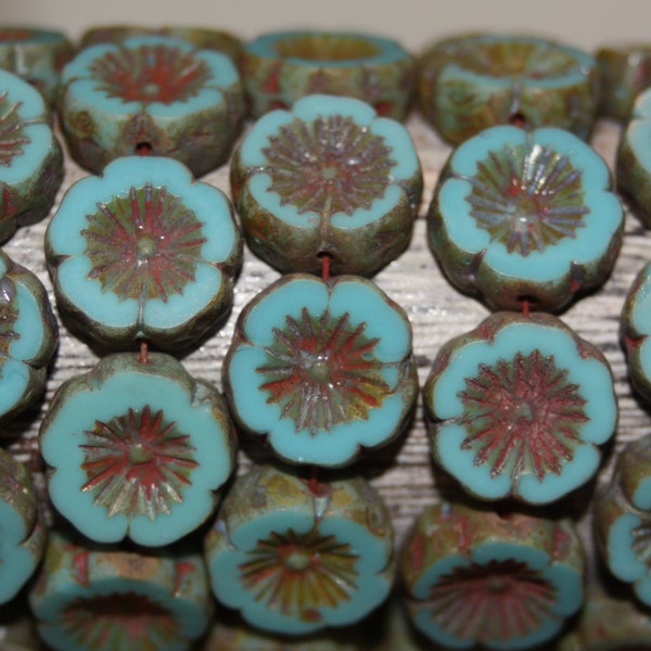 Czech Glass Beads, 14mm Hibiscus Flower, 10 Beads