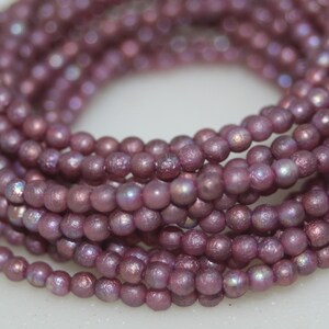 3mm Czech Glass Druks: Matte Metallic Pink Etched Beads (50 Beads)