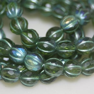 8mm Melon Beads, Faceted Melon Beads, Czech Glass Beads, 20 Beads