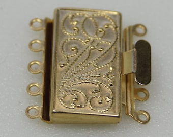 Antique Gold Finish Box Clasp, 5 Strand, Vintage Style