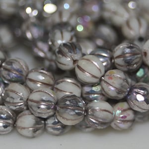 8mm Melon Beads, Faceted Melon Beads, Czech Glass Beads, 20 Beads