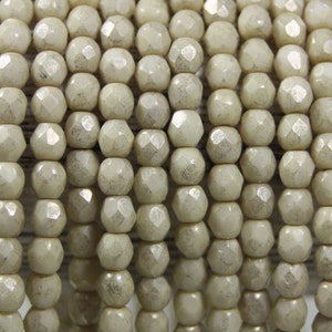 Firepolished Czech Glass Beads, Crystal, 4mm Faceted Round, 50 Bead Strand, Oatmeal Luster