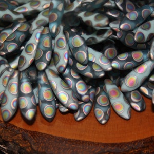 Czech Glass Beads, 15x5mm Peacock Daggers, 25 Beads