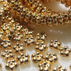 Czech Glass Beads, Gold Daisy Spacer Beads, 5mm Forget Me Not Flower Beads, 25 Beads