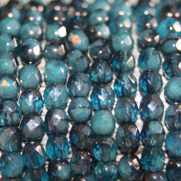 4mm Firepolish, Czech Glass Crystal, 4mm Faceted Round, 50 Beads Strand