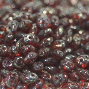 SuperDuo Seed Beads, Garnet Red, 10 Grams