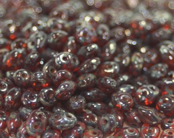 SuperDuo Seed Beads, Garnet Red, 10 Grams