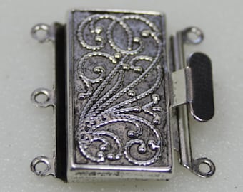Antique Silver Box Clasp, 3 Strand, Vintage Style