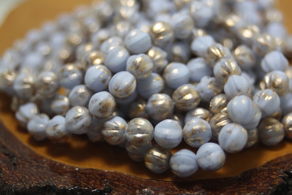 Czech Glass Beads, 6mm Round Melon Shape, 25 Beads