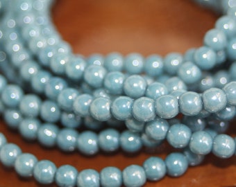 Czech Glass Beads, Round Druks 4mm Denim Luster 50 Beads