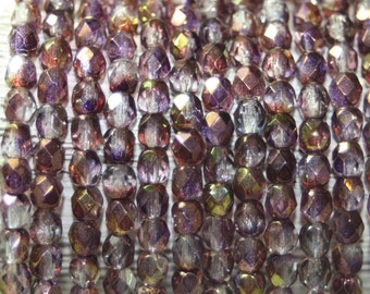 Firepolished, Czech Glass Beads, Crystal, 4mm Faceted Rounds, 50 Bead Strand