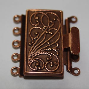 Antique Copper Box Clasp, 5 Strand, Vintage Style