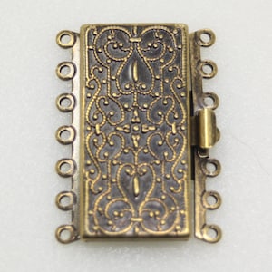 Antique Brass 7-Strand Box Clasp: Vintage Style (36x26mm)