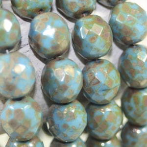 Türkis Picasso Tschechische Glasperlen: 12 mm Facettierte Runden, 6 Stk
