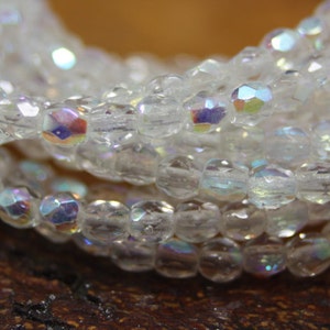3mm Czech Firepolish, Faceted Round, 50 Beads, Crystal AB