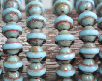 Czech Glass Beads, 8x10mm Saturn Beads,  15 Beads