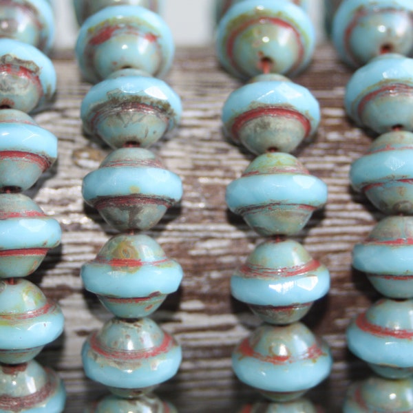 Czech Glass Beads, 8x10mm Saturn Beads,  15 Beads