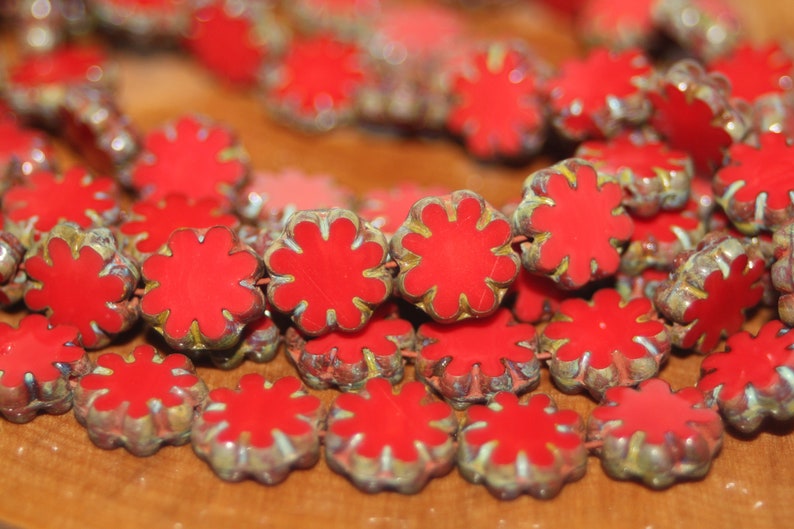 Czech Glass Beads, Cactus Flower Beads, 25 Beads image 2