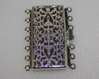 Multi Strand Box Clasp, 7 Strand Clasp Box Clasp, Silver