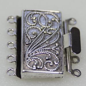 Antique Silver Box Clasp, 5 Strand, Vintage Style