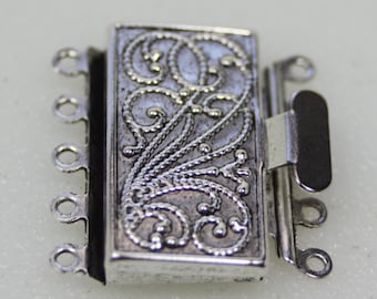 Antique Silver Box Clasp, 5 Strand, Vintage Style