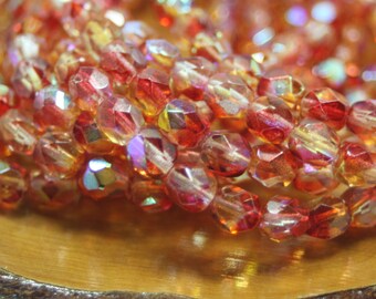 Czech Glass Beads, 6mm Firepolish, Faceted Round, 25 Beads