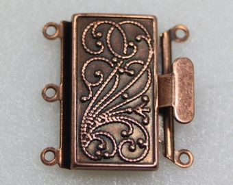 Antique Copper Box Clasp, 3 Strand