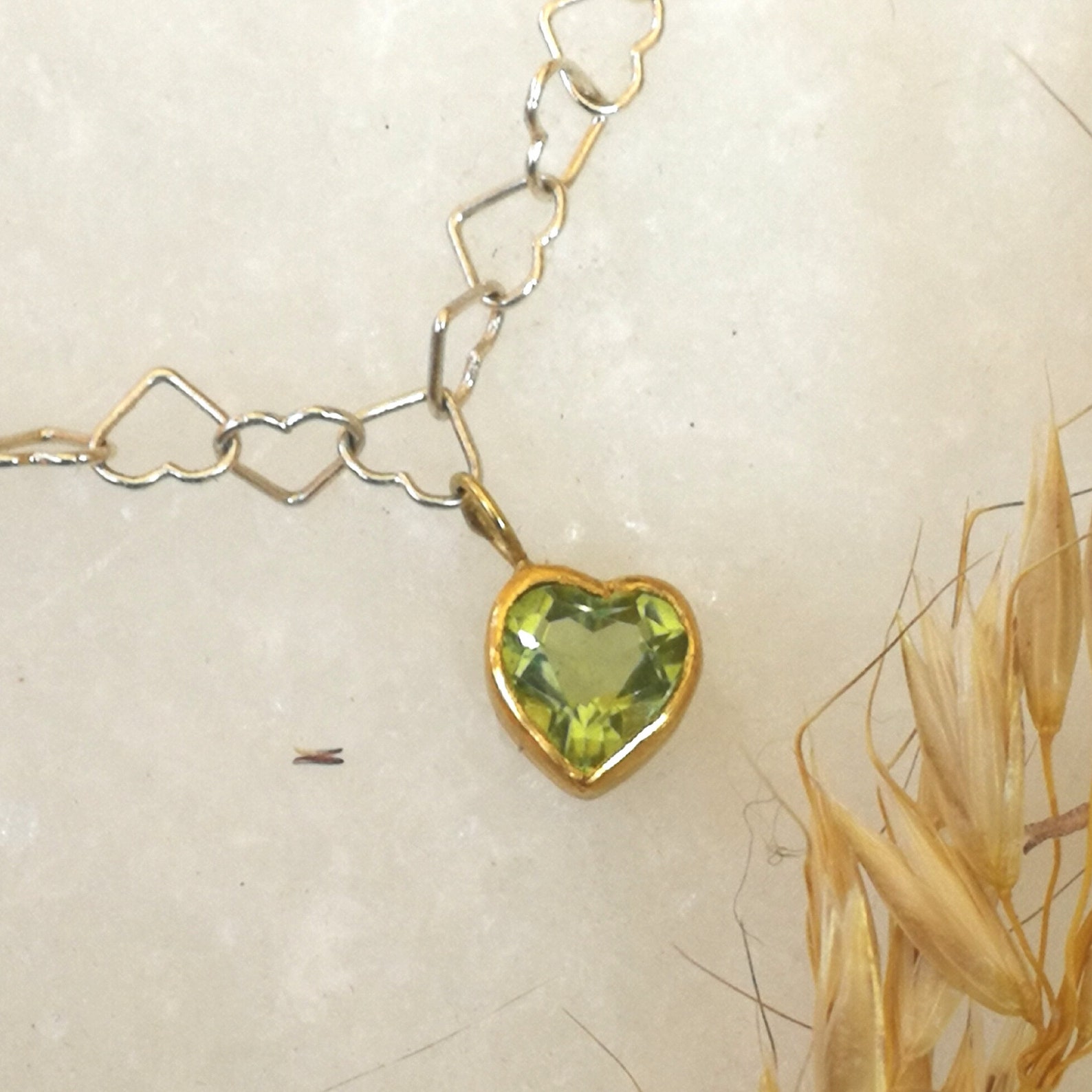 Heart necklace silver with heart pendant peridot | Etsy