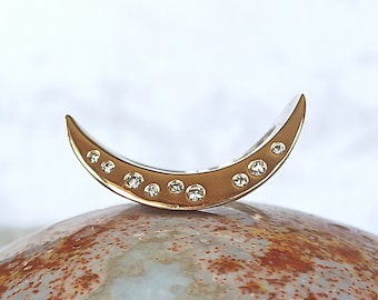 Anillo luna con talla de diamantes. 55 plata con oro