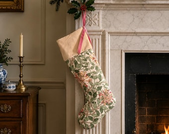 William Morris Velvet Christmas Stocking -  Honeysuckle cream velvet , velvet stocking, floral stocking, traditional stocking