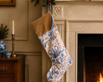William Morris Velvet Christmas Stocking -  Strawberry Thief slate caramel velvet , velvet stocking, floral stocking, traditional stocking
