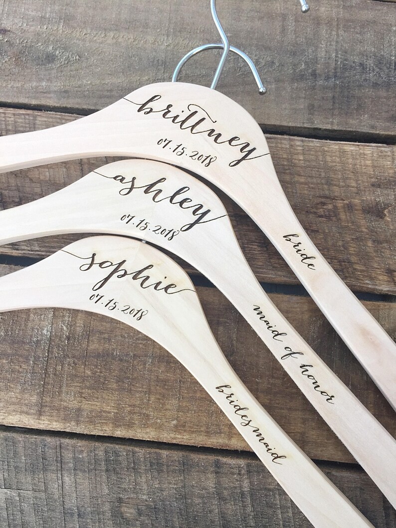 Personalized Wedding Dress Hangers - Bridal Party Hangers - Bridal Hanger - Wedding Hanger - Bridesmaid Gift - Custom Engraved Hanger 