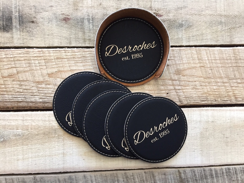 Custom Bar Coasters Leather Coaster Set Custom Coasters Etsy