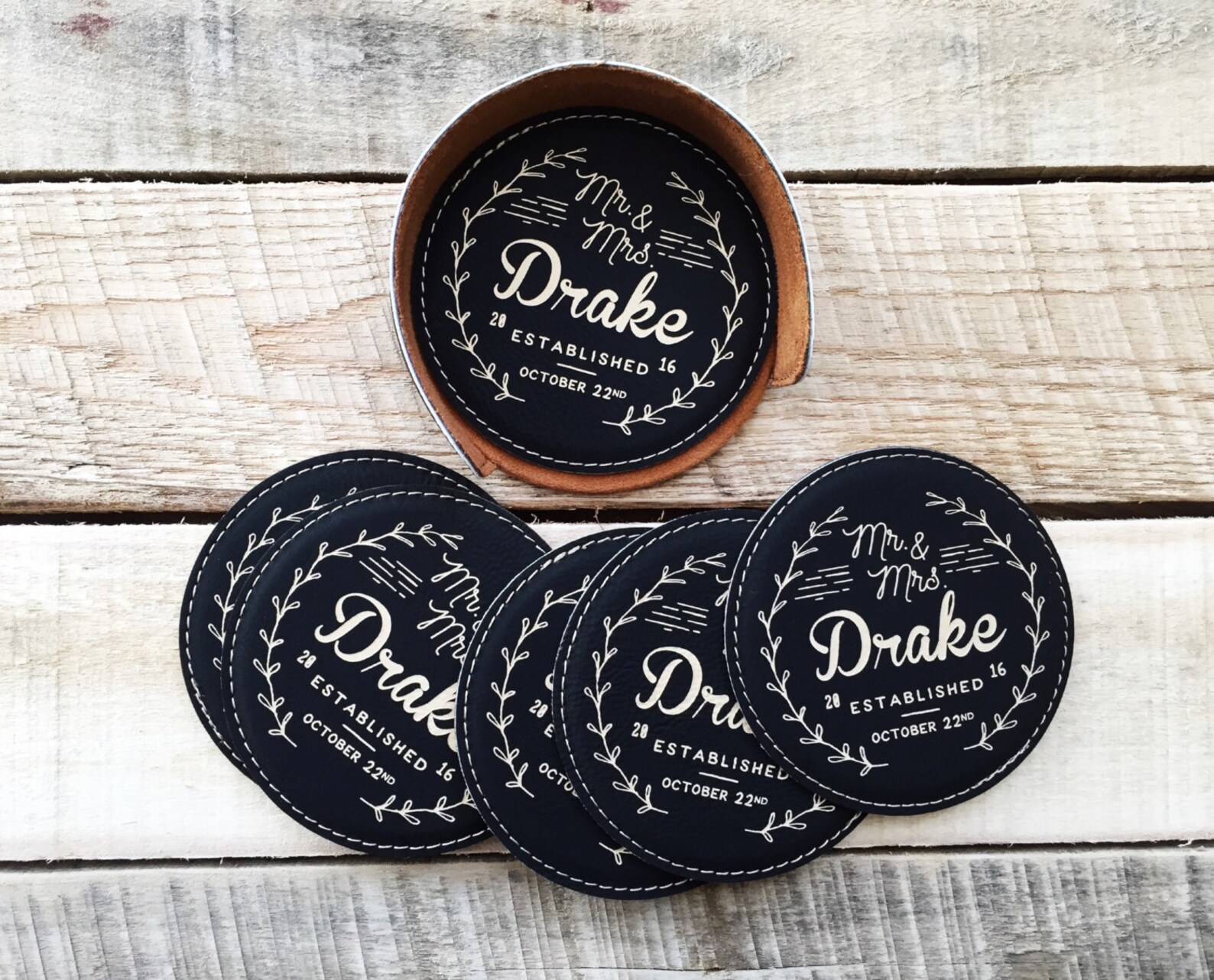 Custom Bar Coasters Leather Coaster Set Custom Coasters Etsy
