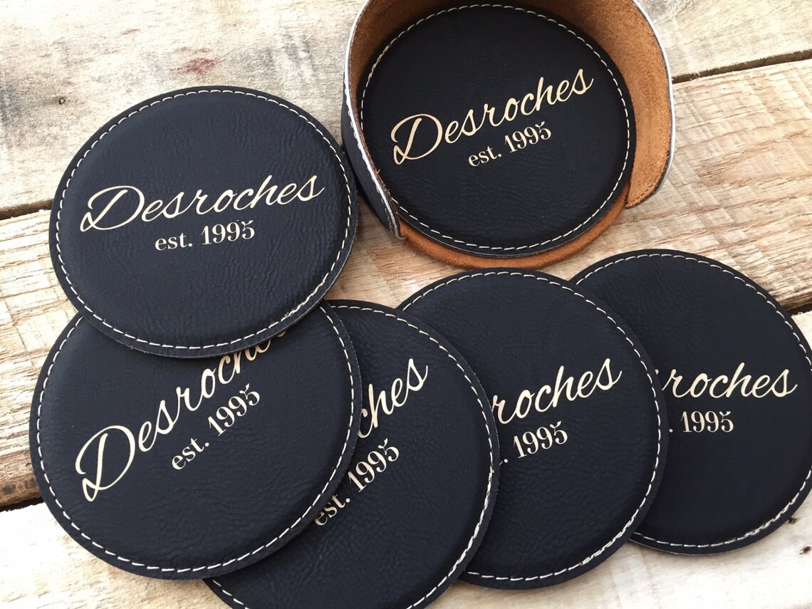 Custom Bar Coasters Leather Coaster Set Custom Coasters Etsy