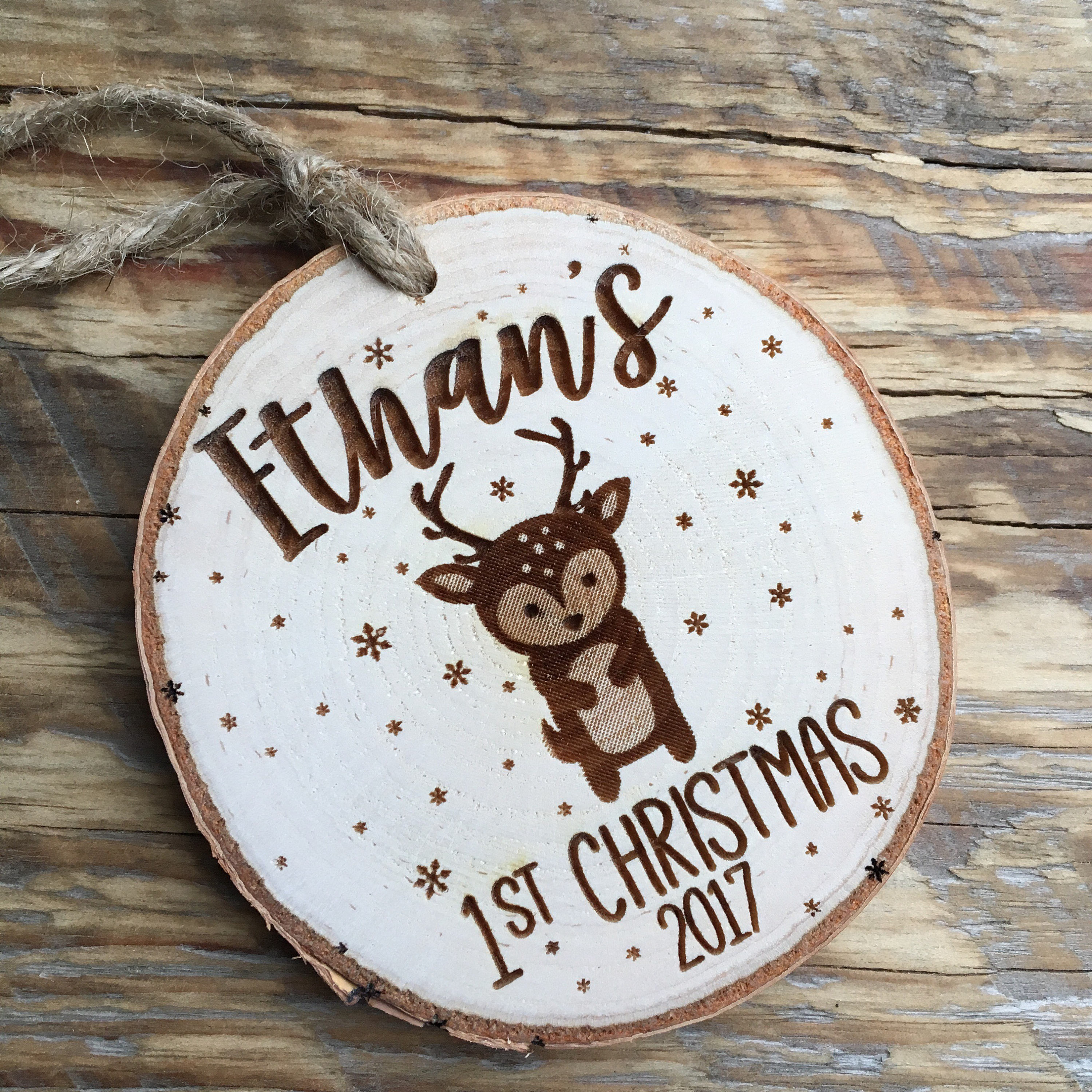 Baby's First Christmas Ornament Wood Engraved Christmas Etsy