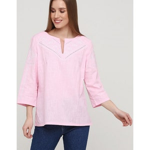 The modern embroidery blouse Ukrainian vyshyvanka Embroidered blouse Ukrainian Linen Blouse Boho style Embroidered pink blouse