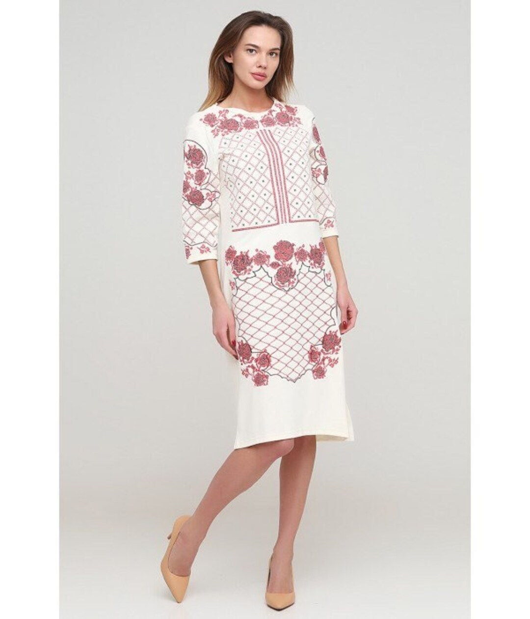 Natalia Ukrainian Embroidered Dress - White, Light Blue, Navy main image 0
