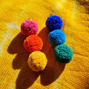 Triple Mini Pom Pom Earrings Rainbow Multicoloured Wool 925 Grade Sterling Silver image 1