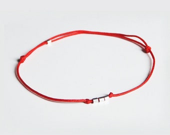 925 Sterling silver 3 thin beads RED Cord bracelet Lucky Kabbalah Man woman teen jewel