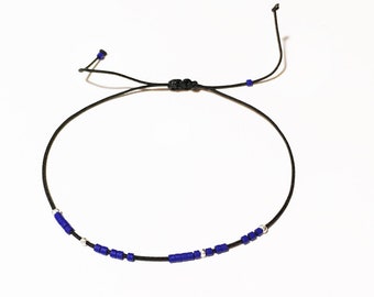 Sterling silver beads & Miyuki ULTRAMARINE beads on a very thin BLACK cord Bracelet ideal jewel Gift