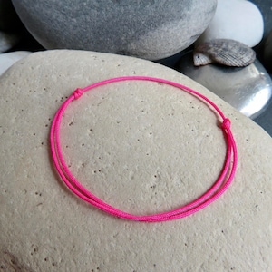 NEON PINK bracelet Thin slip knots cord Lucky jewelry Man Woman minimalist protective accessory