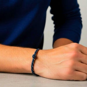 Bracelet Corde BLEU MARINE moucheté blanc & jaune Bijou tricolore classique