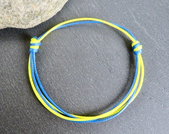 BLUE & YELLOW 2 cords bracelet Support for UKRAINE Waxed cotton jewel Sliding knot cords Stand with Ukraine Peace