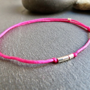 925 Sterling silver Friendship 3 thin beads HOT PINK Cord bracelet Lucky Kabbalah Man woman teen