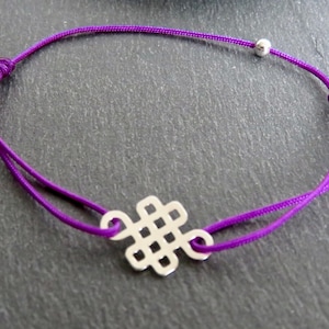 925 Sterling Silver CHINESE KNOT bracelet Adjustable cord bracelet Yarn color to choose Lucky Protection jewel