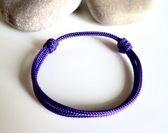 Friendship Purple cord 2 Silver spiral Beads @ ea WSilver Square WCZ in Cntr. Bracelet end
