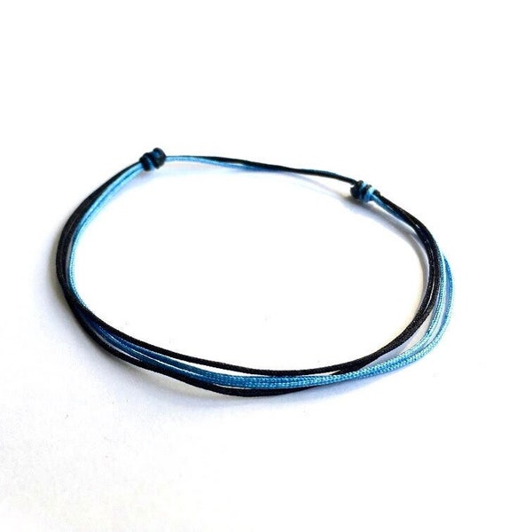 Bracelet 2 cordons NOIR & BLEU CIEL Bijou minimaliste Cordon fin réglables Protecteur Homme Femme Minimaliste