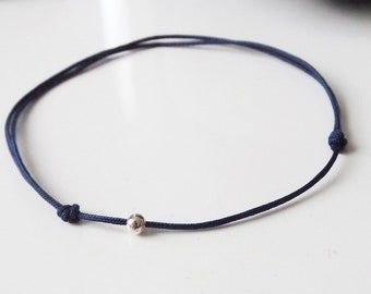 NAVY BLUE & a sterling silver round bead bracelet Buddhist Thin cord KABbALAH Lucky jewel