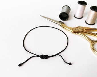 BLACK cord bracelet with 1 flat sliding knot Minimalist lucky charm